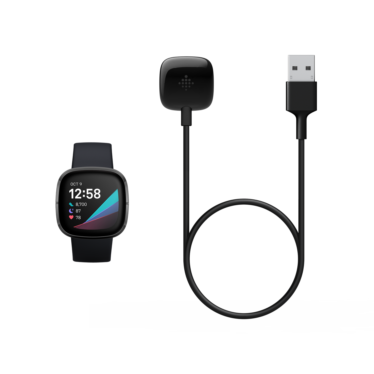 For Fitbit Sense and Versa 3 Fitness Tracker Charging Cable Fast Charger Black 