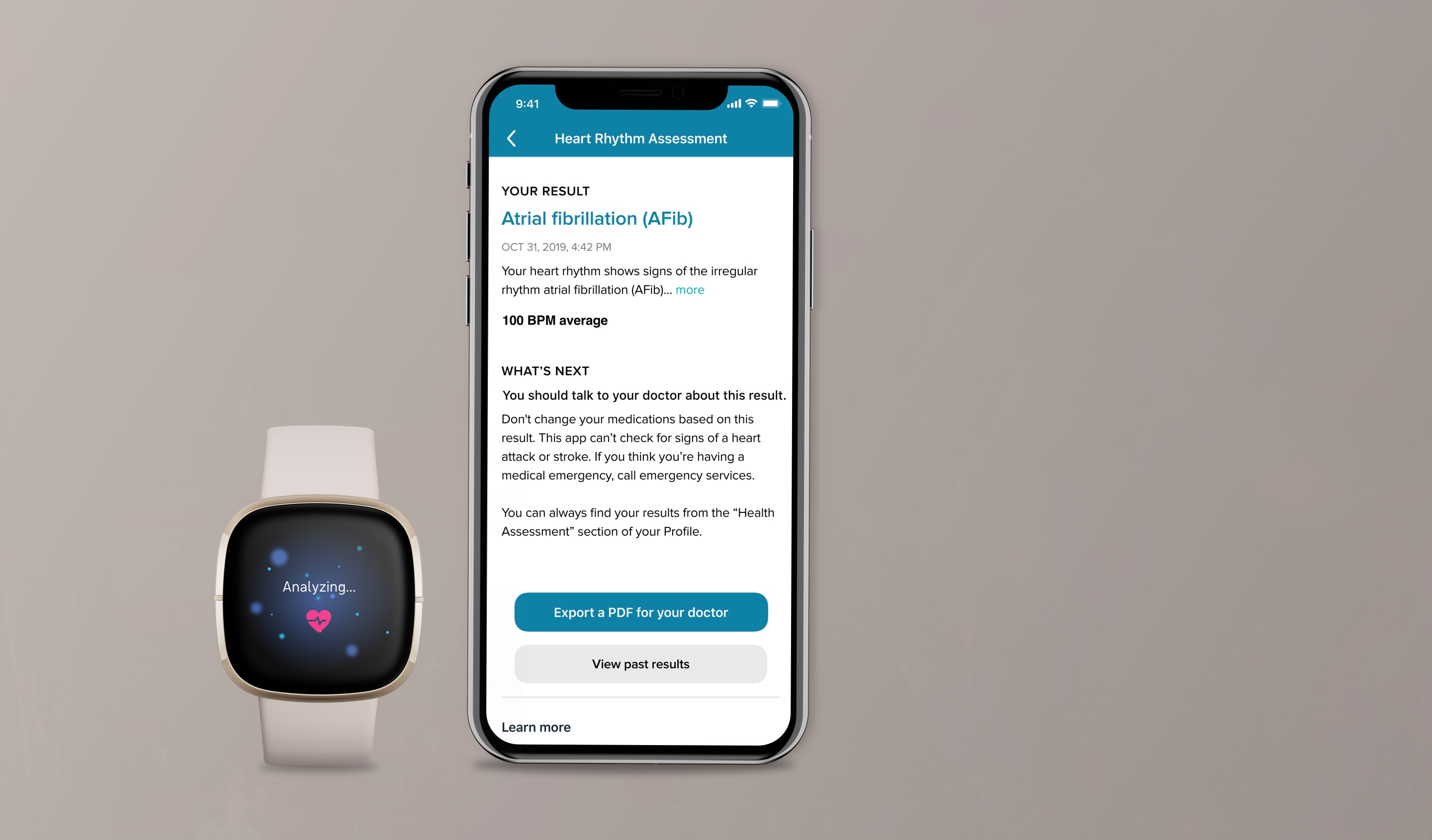 Fitbit Sense smartwatch and Fitbit app in a phone