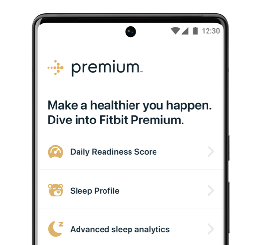 Phone screen showing Fitbit Premium