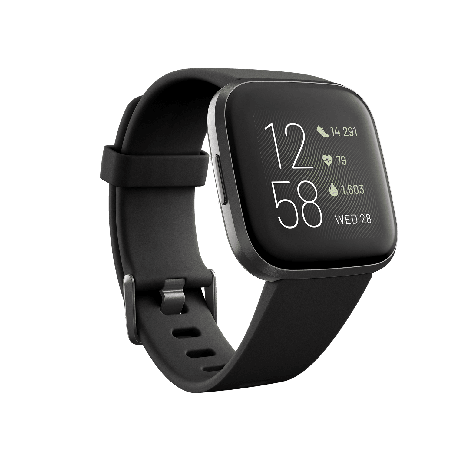 Fitbit Versa 2 (Klassisches Armband in Schwarz / Aluminiumgehäuse in Carbon)