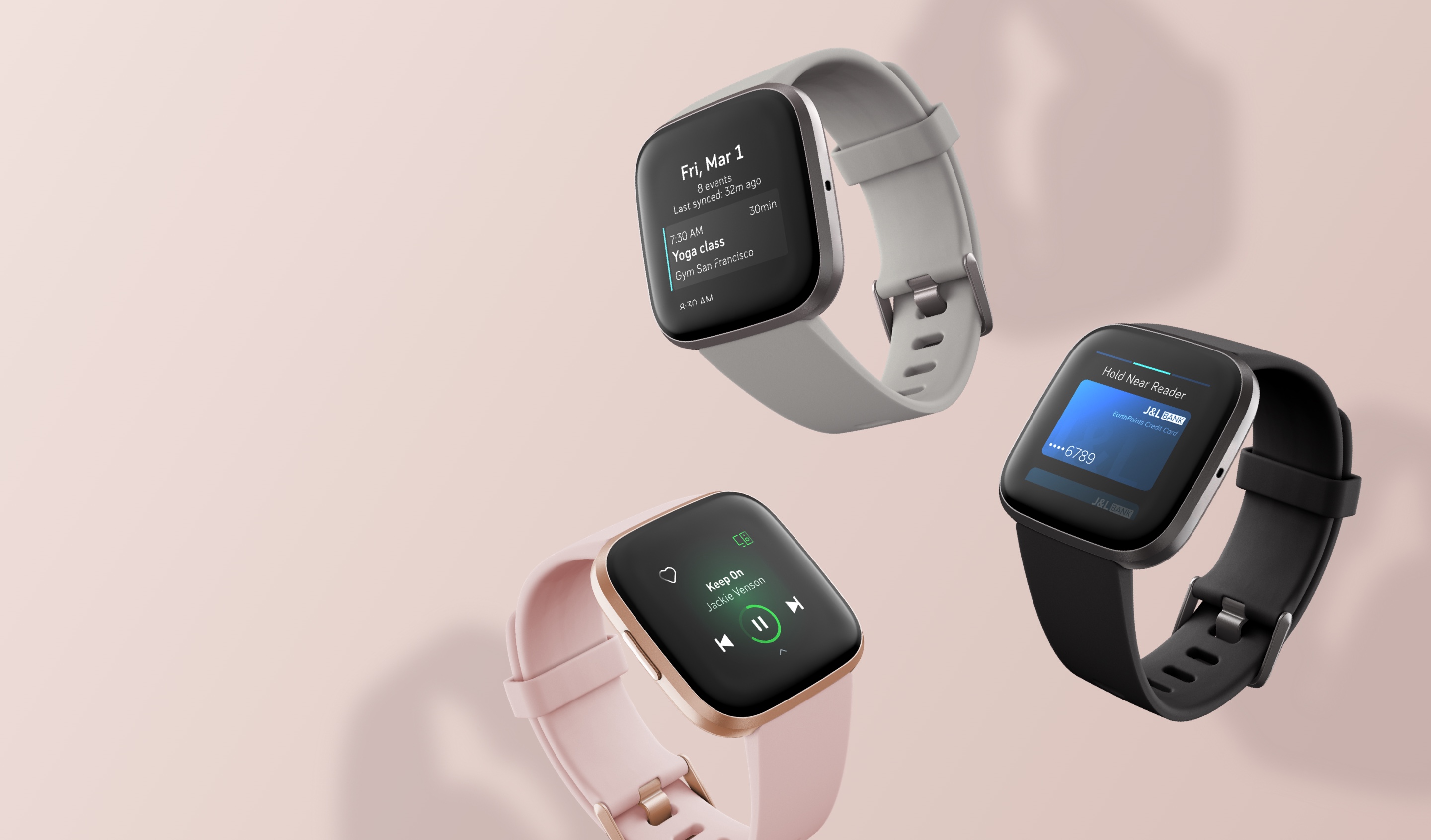 a Fitbit Versa 2 Bundle Health & Fitness Smartwatch Tracker Black & Olive Bands 